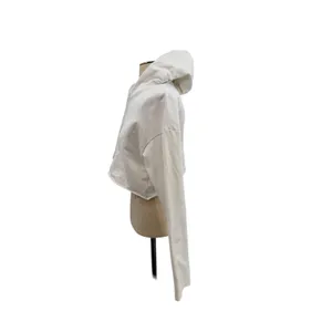 Meshki‎ Cropped Hoodie White Minimal Logo Drawstring Sweatshirt Womens Medium thumbnail 5