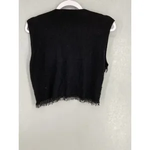 Private Party Women Vest Black Beaded Fringe Angora Lambswool Blend Medium thumbnail 3
