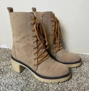 Mi.iM Jamie Latte Faux Suede Lace Up Heeled Combat Boots Casual Boho Dress Up‎ thumbnail 1