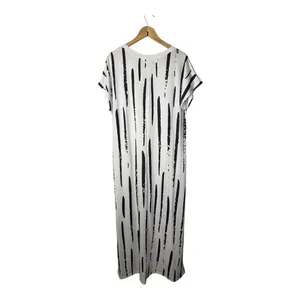 Noracora Abstract Stripe Maxi Dress Medium V-Neck Side Slit Black White‎ NWT thumbnail 6