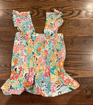 Floral peach love ruffle sleeve top thumbnail 1