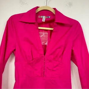 Urban Outfitters Hot Pink Long Sleeve Mini Dress Womens XS Barbie Core Collared thumbnail 3