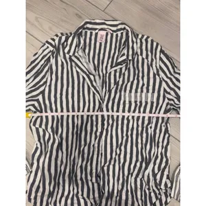 Victoria's Secret Pajama Set Small Navy White Stripe Metallic Shimmer 2pc S thumbnail 4