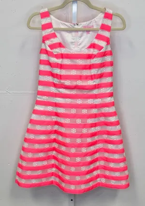 Lilly Pulitzer Joslin Fiesta Bright Pink White Floral Striped Joslin Dress Sz 4 thumbnail 1