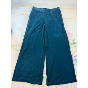 Wynne Collection Teal Blue Velvet Wide Leg Pants XL Elastic Waist Flowy‎ Elegant thumbnail 2