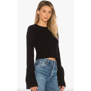 Lovers + Friends Parkwood Black Chenille Knit Tie Bell‎ Sleeve Cropped Sweater M thumbnail 3