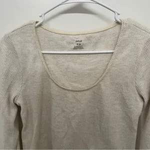 Aerie Cream Waffle Texture Long Sleeve Top thumbnail 4