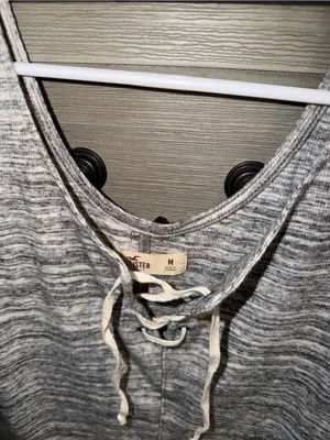 Hollister Heather Gray Lace-Up Tank Top thumbnail 3