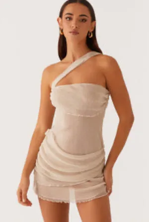 Peppermayo 🥂 Champagne Satin One Shoulder Ruched Mini Dress thumbnail 1