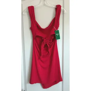 Halara Red Cowl Neck Open Back Ruched Asymmetrical‎ Mini Dress Medium NWT thumbnail 8