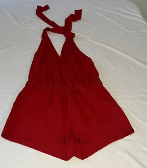 Hot & Delicious Red Halter Tie-Back One-Piece Romper thumbnail 1