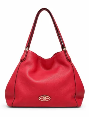Coach Edie Pebbled Leather Shoulder Bag Red Large Hobo Tote Turnlock Zip Purse thumbnail 1