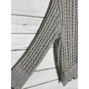 POL Open Knit Hooded Sweater Small Gray Boho Crochet Lightweight Top thumbnail 8