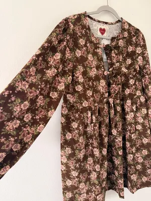 Bohme LovLov Beatrice Corduroy Brown Floral Mini Dress size large thumbnail 6