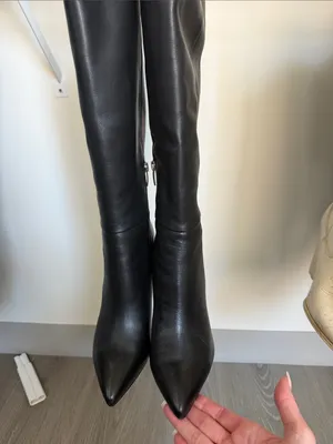 Quizme Platform Leather Boots Black Stiletto Heel Boots with Zipper thumbnail 7