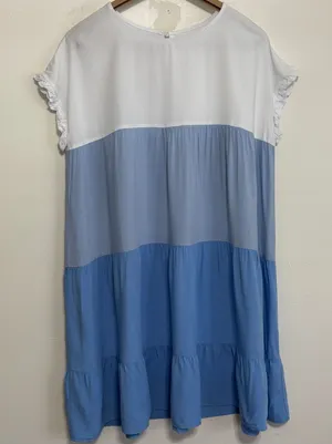 SHEIN Blue White Color Block Dress Size 14 XXL Ruffle Hem thumbnail 1