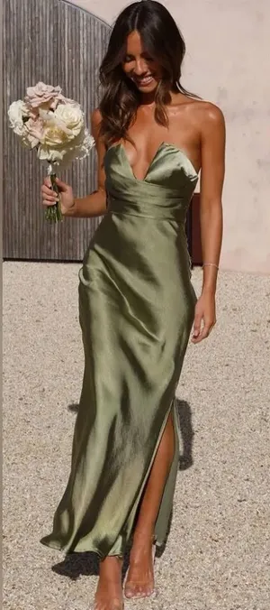 Billy J Valerie Olive Strapless Maxi Dress thumbnail 1
