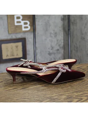 A New Day Womens Gwen Rhinestone Bow Heels Velvet 94656740 Burgundy Red 8.5M thumbnail 6