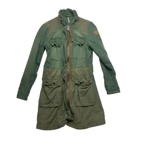 Free People size small jacket military green trench academia 80s retro patch thumbnail 3