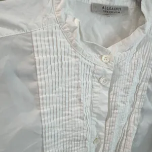 AllSaints Mae Shirt White Pleated Bib Tuxedo Blouse Organic Cotton‎ US 6 thumbnail 3