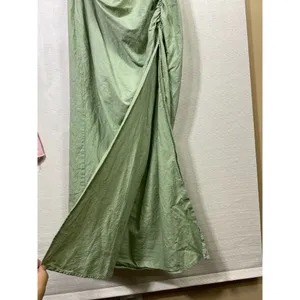 Zara‎ Women Linen Blend L Maxi Dress Ruched Side Slit Bodycon Strappy Sleeveless thumbnail 3