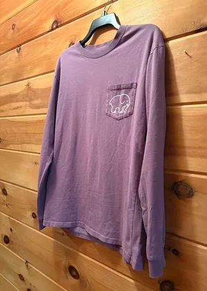 Ivory Ella size Medium purple long sleeve tee with boho elephant print. thumbnail 2