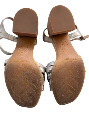 EUC Born Leather Shonie Heeled Sandals Gold Size 8 Retail $130.00 thumbnail 8