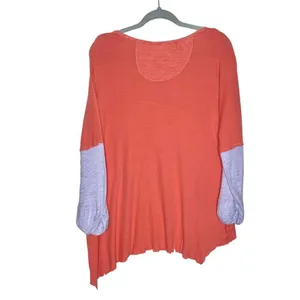 Free People We the Free Star Relaxed Distressed Henley Top Orange Linen Small thumbnail 12