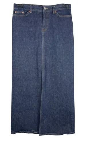 GAP Jeans Stretch Denim Maxi Skirt Size 6 Dark Wash Long Modest Y2K Style Slit thumbnail 1