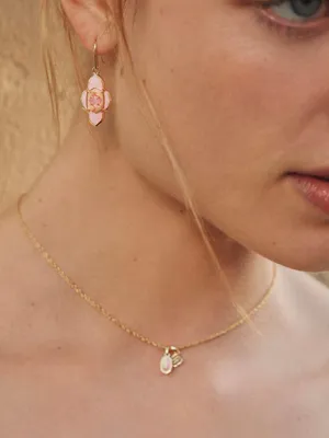 Kendra Scott Mini Elisa Dira Gold Necklace Light Pink Lab Grown Opal thumbnail 5