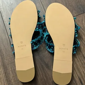 NEW‎ Rothy’s Triple Band Teal Navy Blue Fringe Sandals Size 11 thumbnail 4