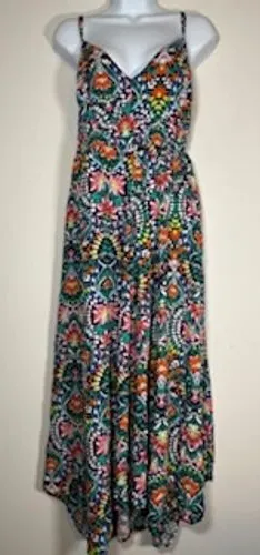 OLD NAVY Maxi Dress M Multicolor Paisley Floral Cutout Back Boho Summer Vacation thumbnail 1