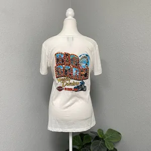 Harley Davidson White Graphic Tee Shirt Silver Floral Print Big Barn Carnival thumbnail 4