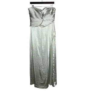NEW Meshki Sage Green Ruched Petals Larissa Strapless Satin Maxi Dress thumbnail 4