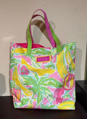 Lilly Pulitzer x Estée Lauder Pink Tropical Print Canvas Tote thumbnail 1