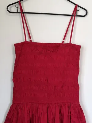 NWT Madewell Poplin Smocked Maxi Dress in Festival Red - Size: Large thumbnail 4