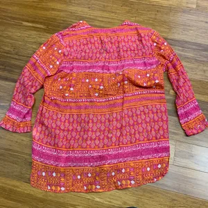 Rockflowerpaper Co. Women Blouse Top Pink Orange Patterned 3/4 Sleeve Size Large thumbnail 4