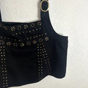 Free People Ricki Studded Top In Midnight Combo Womens Size Large Black NWT NEW thumbnail 7