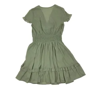 Women’s Ruffle Dress Large Green Short Sleeve‎ Front Tie thumbnail 4
