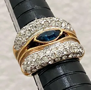Vintage Blue Sapphire Rhinestone Gold-plated Statement Ring Size 6 thumbnail 9