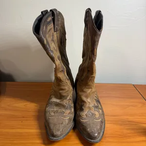 Abilene Sage Women's Leather Brown Tan Cowgirl Boot Round Toe Scroll Western 7.5 thumbnail 2