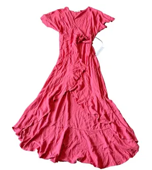 Young Fabulous & Broke Short Sleeve Wrap Dress Bold Pink Flowy Ruffle Medium NWT thumbnail 1