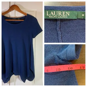 Lauren Ralph Lauren Knit Top‎ Womens Medium Handkerchief Hem Blue Classic Preppy thumbnail 2