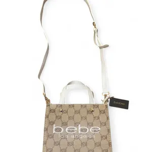 Bebe Talulla Mini Satchel Beige/Wht Handbag Purse Chic Structured Crossbody NWT thumbnail 2