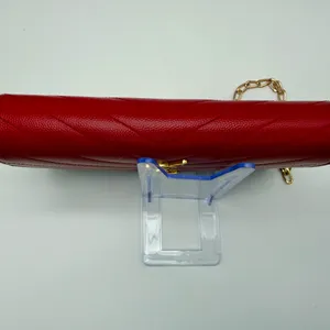 Yves Saint Laurent YSL Monogram Chevron Leather Clutch Crossbody Wallet with Chain Red thumbnail 12