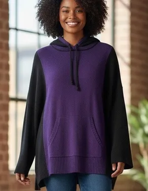 Lauren Ralph Lauren Women 1X Knit Hoodie Purple Black Kangaroo Pocket Boho thumbnail 1