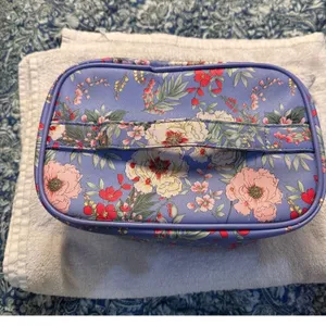 Yumi Kim Floral Makeup Bag Blue Double Tiered Travel Cosmetic Vanity Case thumbnail 3
