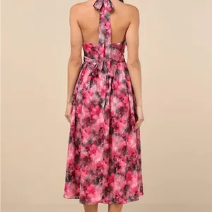 Lulu's Vibrant Pink and Black Midi Dress thumbnail 4