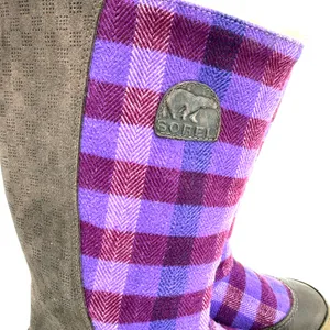 Sorel Women's Mackenzie Purple Plaid Tall Leather Wool Boots Size 7.5 thumbnail 2
