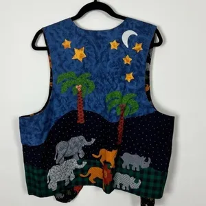 Noah's Ark Quilted Appliqué Novelty Teacher Vest Blue Large thumbnail 4